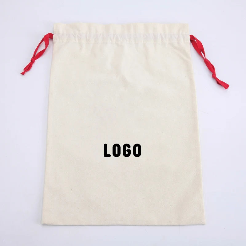 Custom Logo Printed Gift Canvas Cotton Double String Handbag Shoe Dust Drawstring Bag