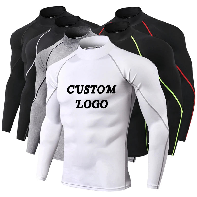 2022 Men High Neck Fitness QYM Sports Running T-shirt Custom Made Compression Quick Drying Stand Collar Men Sweatshirt