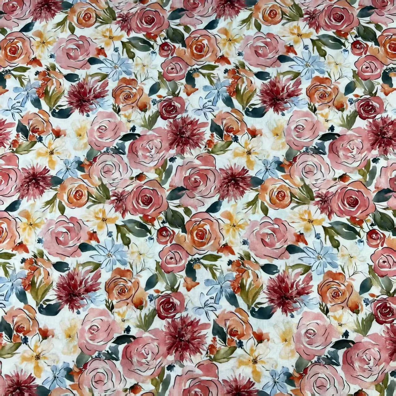 Oil Painting Rose Floral Digital Printing 40S 100GSM 100% Cotton Poplin Woven Fabric for Dress Shirts