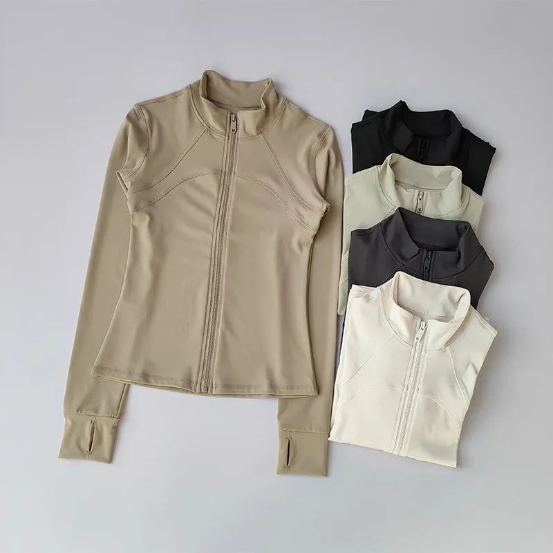 Quality Women's Sportswear Full Zip up Yoga Jacket Gym Fitness Jackets With Thumb Hole