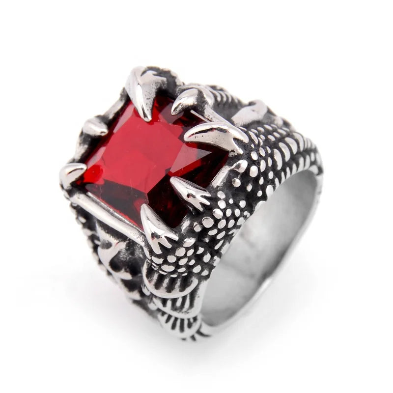Factory Direct Sales Ruby Ring Eagle Claw Stainless Steel Retro Ring Relief Technology Stainless Steel Magic Ring