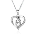 SSeeSY Fashion Brass Copper Jewelry Heart Shaped Mothers Son Concentric Pendant with Diamond Mother's Day Necklace Gift for Mom