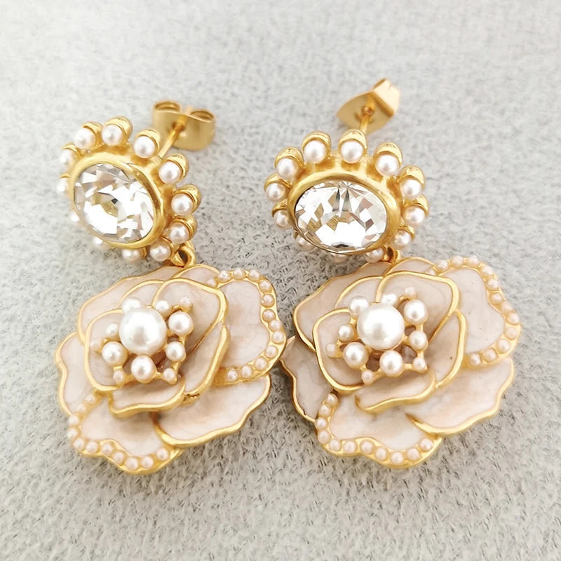 Chunky Summer Brass 18K Gold Plated Flower Western Exaggerated Long Wedding Dangle Big Earrings Women 2023
