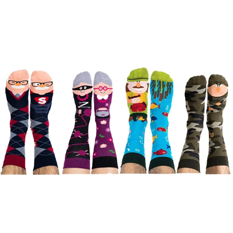 Wholesale Creative Novelty Art Character Socks Men Unisex Crazy Funny AB Mismatched Cotton Crew Socks