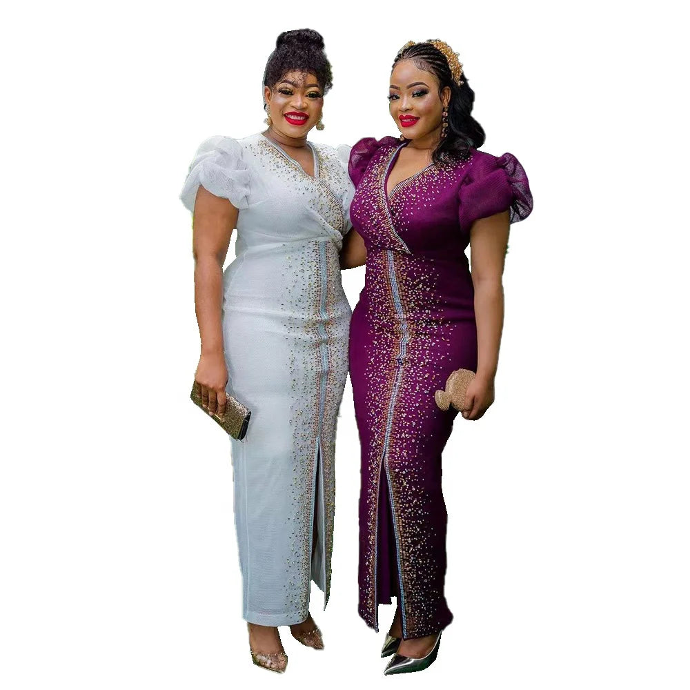 Best Selling Dashiki African Dress Mesh Gauze African Clothing Women Luxury Rhinestones African Woman Dress