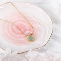 HOVANCI Women 18K Gold Plated Stainless Steel Jewelry Oval Ellipse Blue Sapphire Aquamarine Natural Jade Stone Pendant Necklace