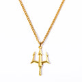 2024 HipHop Sea God Trident Pendant Stainless Steel 18K Gold Plated Curb Chain Women Men Ancient Greek Trident Necklace