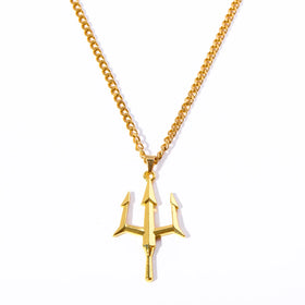 2024 HipHop Sea God Trident Pendant Stainless Steel 18K Gold Plated Curb Chain Women Men Ancient Greek Trident Necklace
