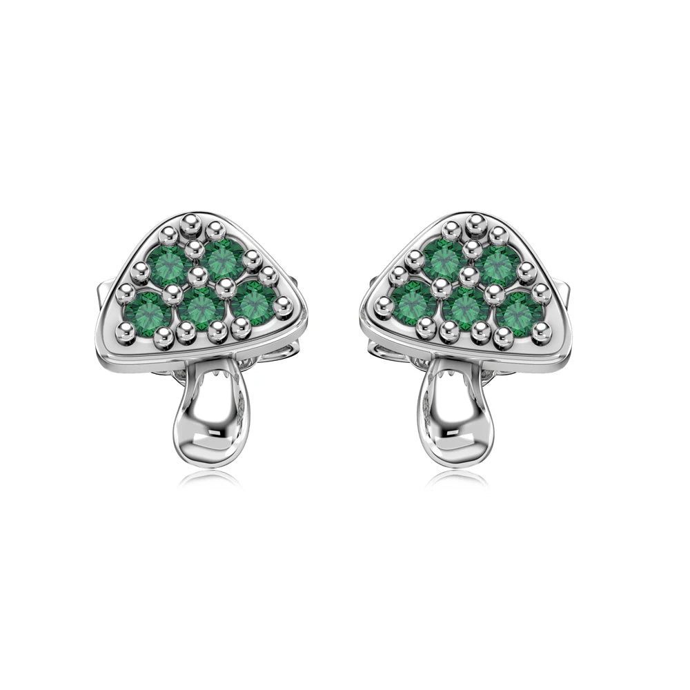 Dylam Tiny Cute Children Girls Women Fine Jewelry Hypoallergenic S925 Silver Rhodium Plated 5A Zirconia Mushroom Stud Earrings