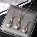 VKME New Women Jewelry Fashion Rhinestone Necklace Earrings Water Drop Pearl Jewelry Set