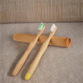 Custom OEM Free Laser logo Round Handle Charcoal Bristles Bamboo Toothbrush Pack in Bamboo case with Customized logo