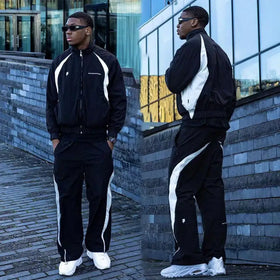 Custom Unisex Reflective Gym Jogger Gym Sets Plus Size Men's Polyester Track Suits Nylon Zip Jacket Patchwork Pants Reflective