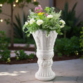 Hot Sale Elegant White Rose Resin Vase with Hand-painted Carved Floral Patterns Christmas Outdoor Decor Classic Planter