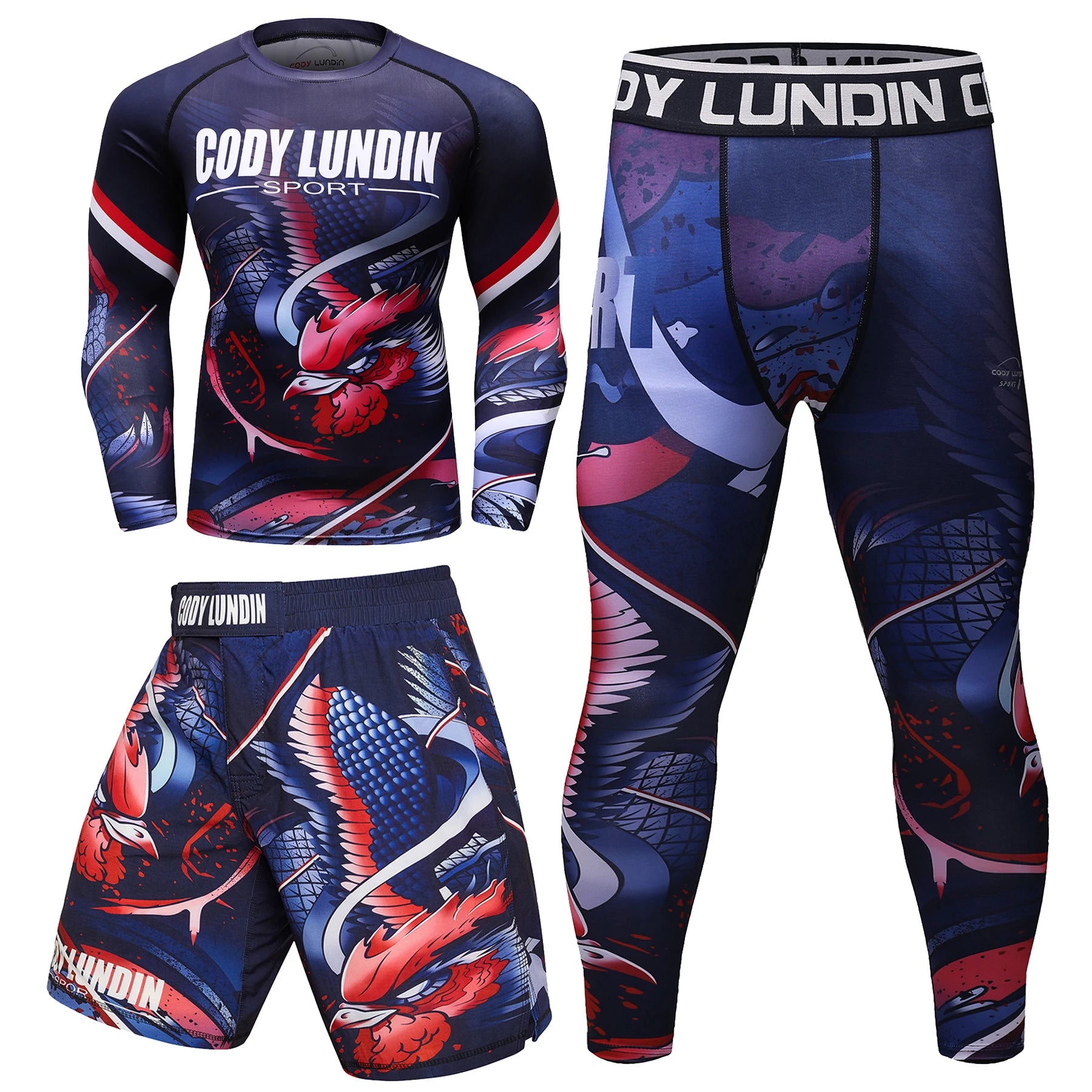 Cody New Men MMA Compression T-shirt Shorts Spats Set Jiu Jitsu Rashguard Fitness Bjj Boxing Boxe Sport Suits Men Active Wear