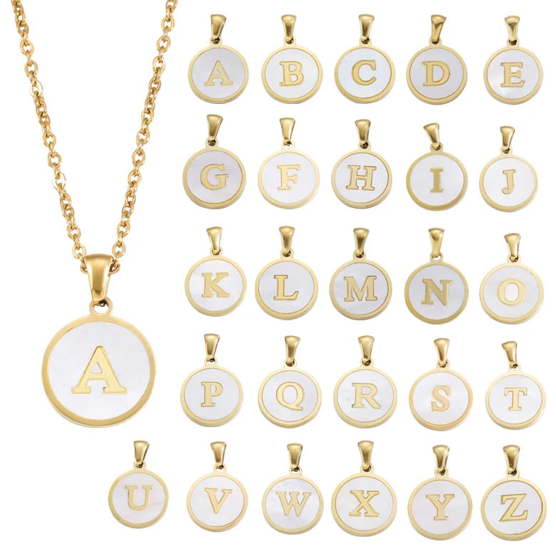 Luxury Non Tarnish 18K Real Gold Plated Shell Stainless Steel Alphabet 26 Letters Initial Pendant Necklace Jewelry for Women