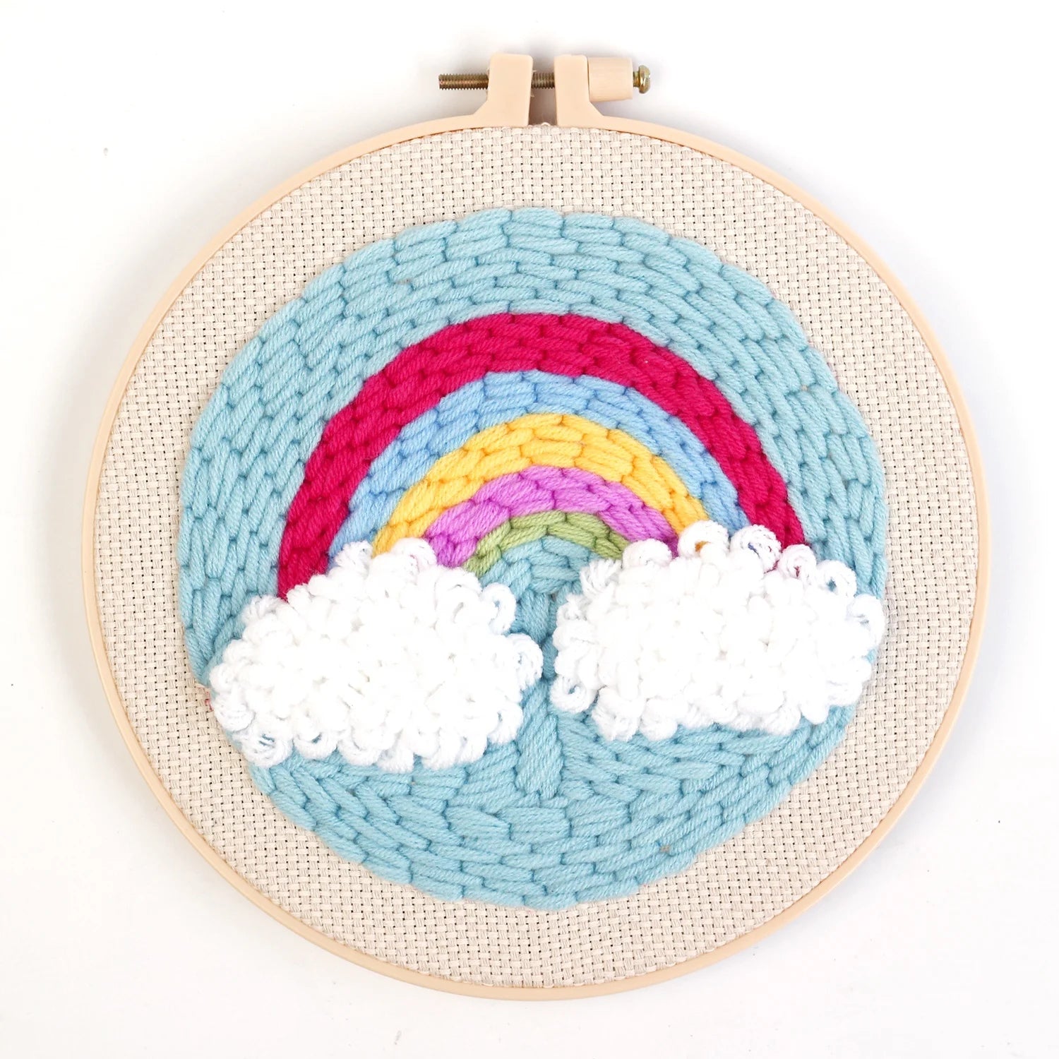 Beginner's Embroidery Kit Punch Needle Craft DIY Needlework Rainbow Cross Stitch Cotton Fabric Hoop Full Set Stamped Monk Cloth