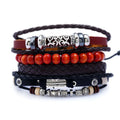 Vintage Charm Leaf Adjustable Leather Rope Man Wrap Bracelet Set Jewelry