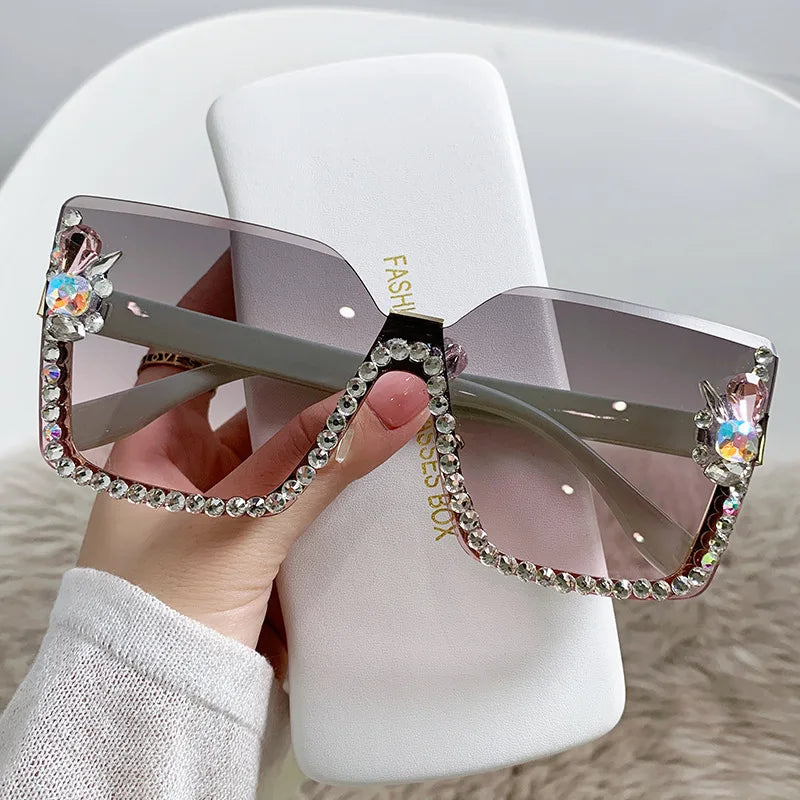 Gafas De Sol Personalized Frame Rimless Sun Glasses Women Oversized Diamond Shades Sunglasses for Ladies