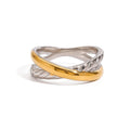 Fashion Personality18k Stainless Steel Gold Silver Matching Irregular Hollow Twist Ring