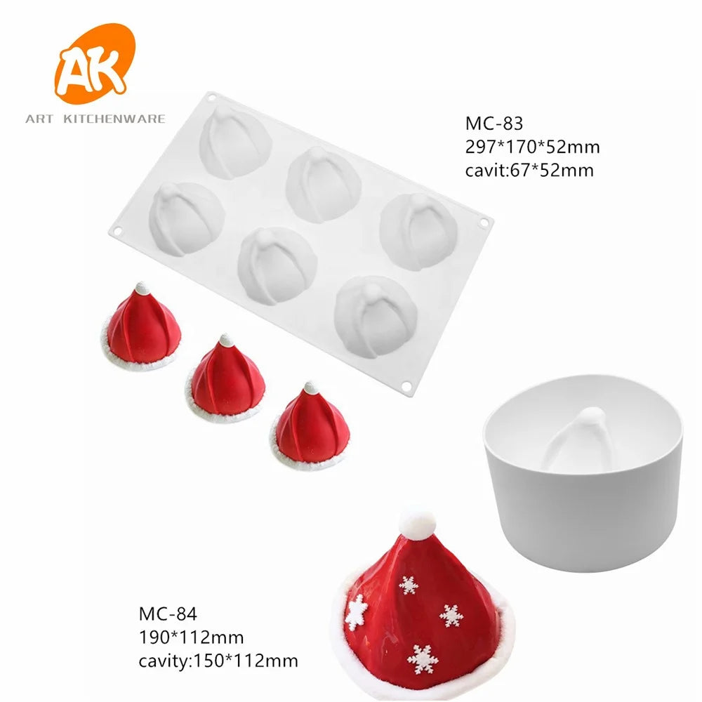 AK Christmas Santa Hat Shape Cake Mold Baking Mold Chocolate 3D Silicone Mousse Moulds MC-83