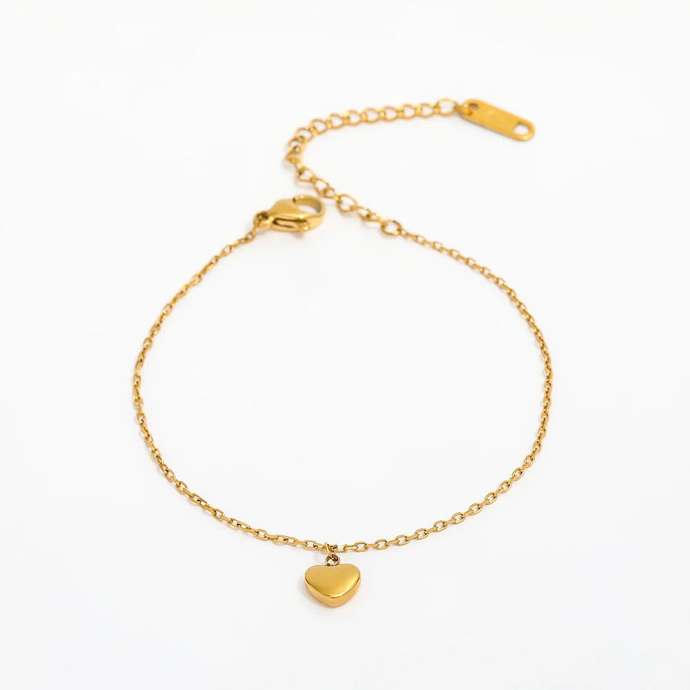 High End Gold Plated Stainless Steel Dainty Heart Pendant Bracelet for Women Wholesale Jewelry