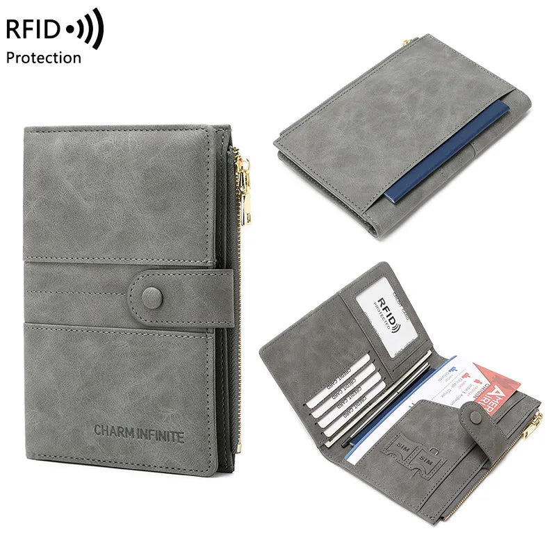 New Suede PU Leather Travel Wallet Passport Cover With ButtonUnisex Large Capacity Multifunctional Passport Card Holder Case