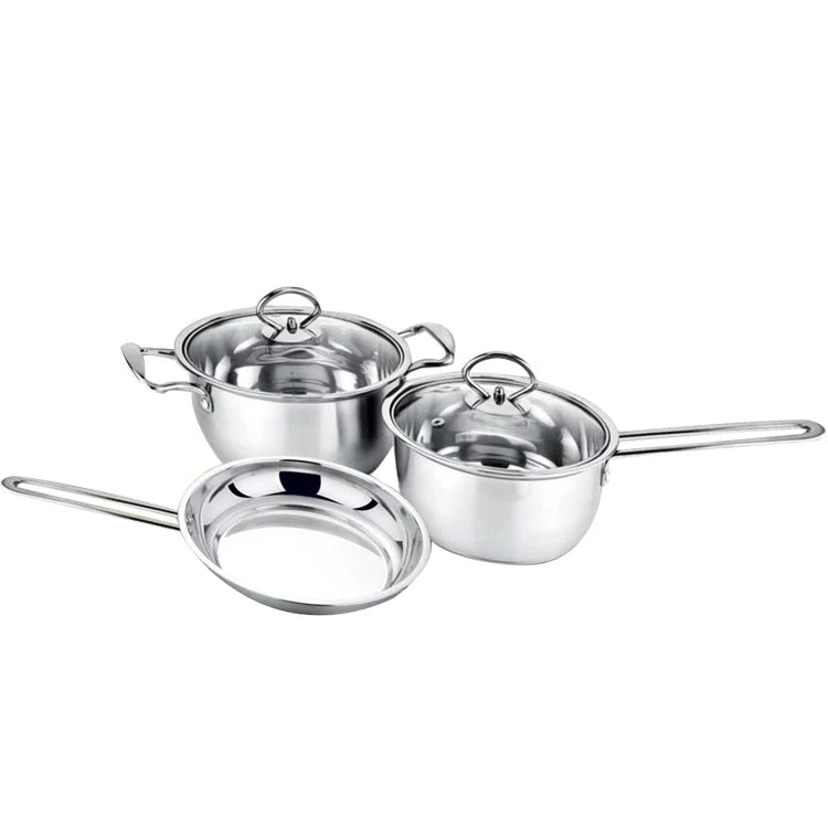 Hot Sale 3-Piece Set Non-Stick Stainless Steel Cooking Pots 24 cm Frying Pan and Cooking Pot in Color Box