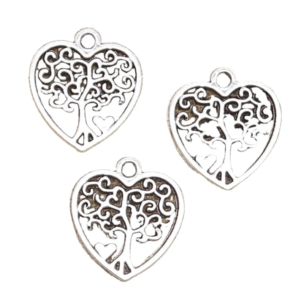 Charms Heart Life Tree 17x19mm Antique Silver Color Pendants Making DIY Handmade Tibetan Finding Jewelry