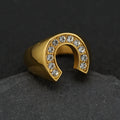 Minimalist Waterproof Hollow Out U Shape Fashion Fine Finger Ring 18k Gold Plated Full Zircon Stainless Steel Jewelry for Women