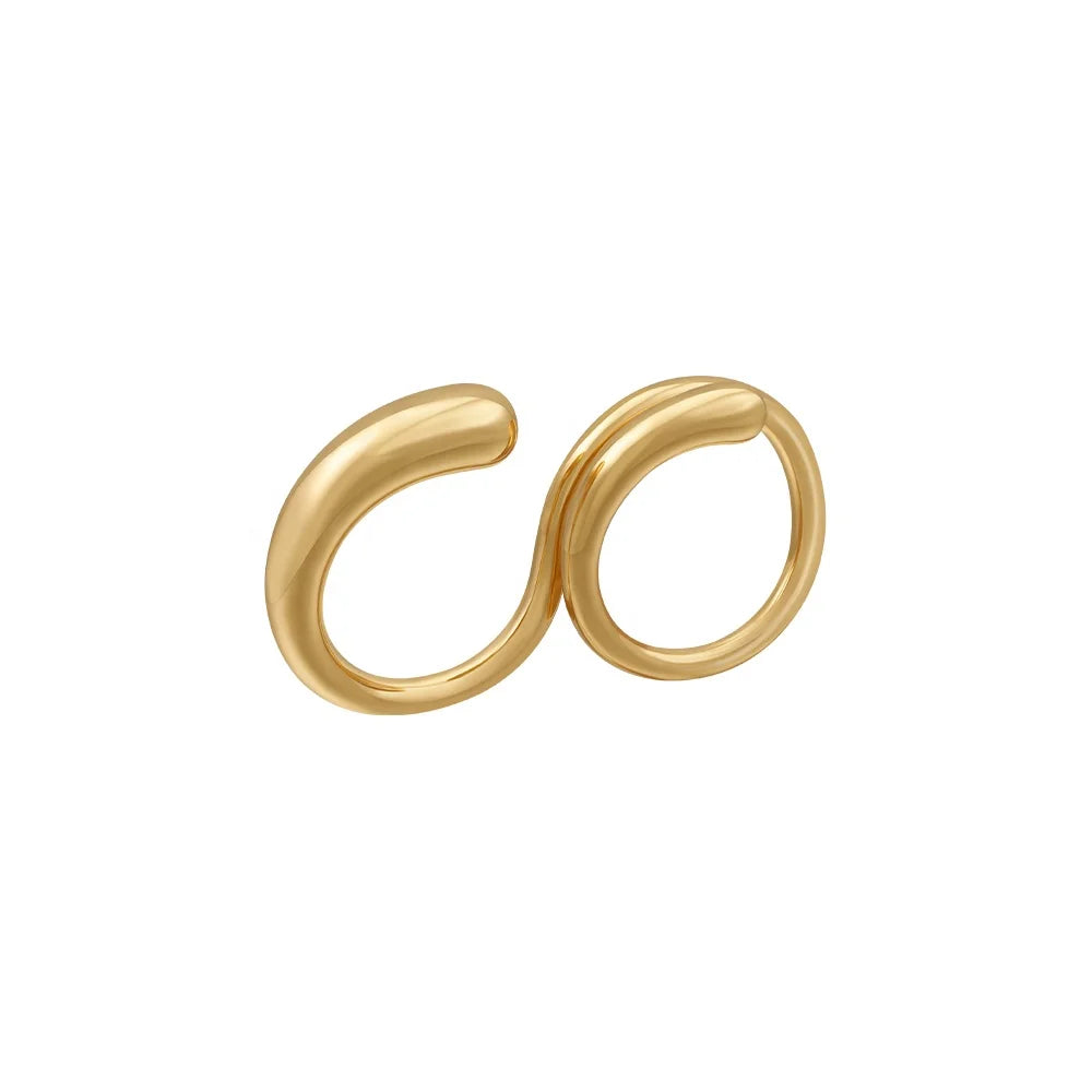 Latest 18K Gold Plated Brass Jewelry Geometric Irregular S Line Adjustable Double Finger for Women Punk Accessories Ring R234202