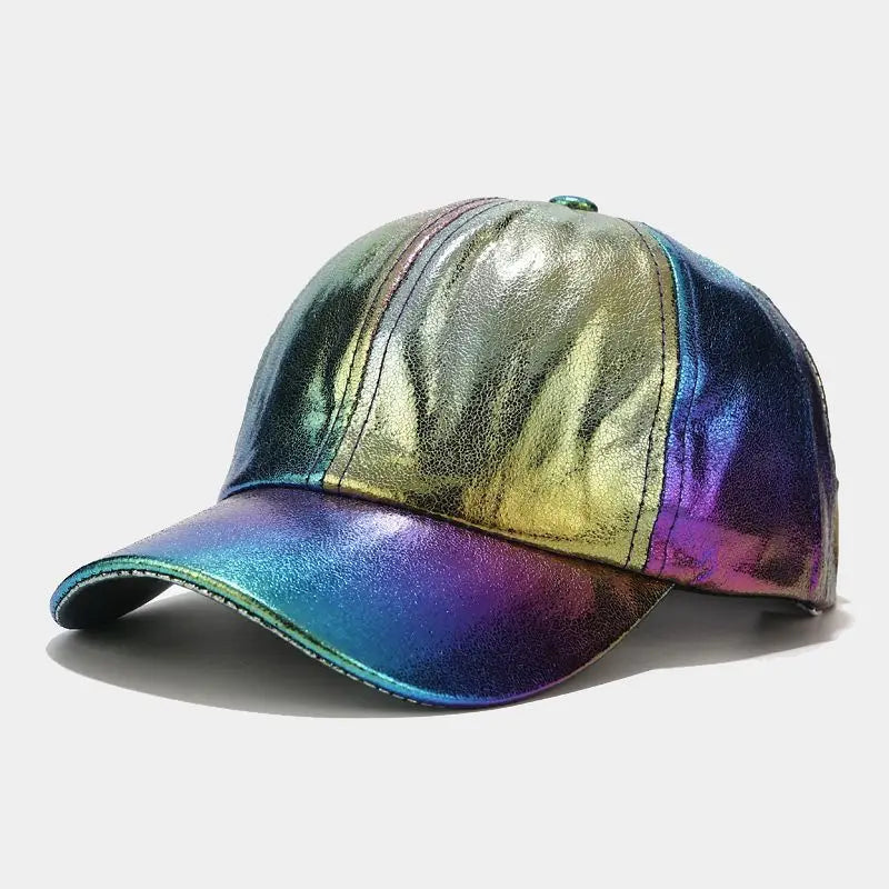 New Pleated PU Street Trend Colorful Laser Stage Hip-hop Hip-hop Baseball Cap Hat