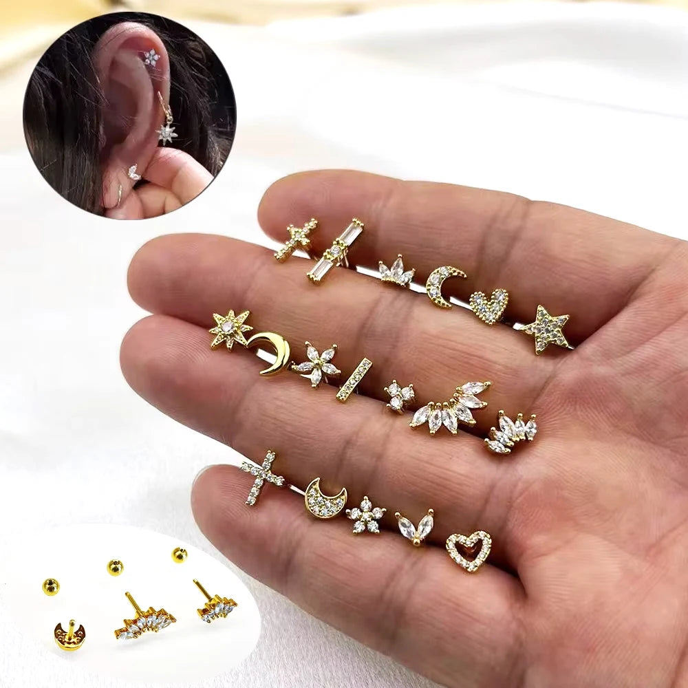 Anti-allergy Stainless Steel Helix Conch Anti-tragus Rook Ear Piercing Jewelry CZ Curved bar Piercing Cartilage Earring