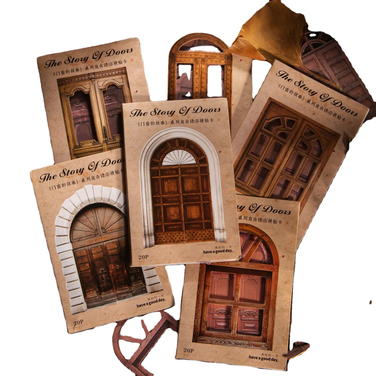 20pcs/pack Openwork Cards the Story of Doors and Windows Series Vintage Handbook DIY Material Decoration