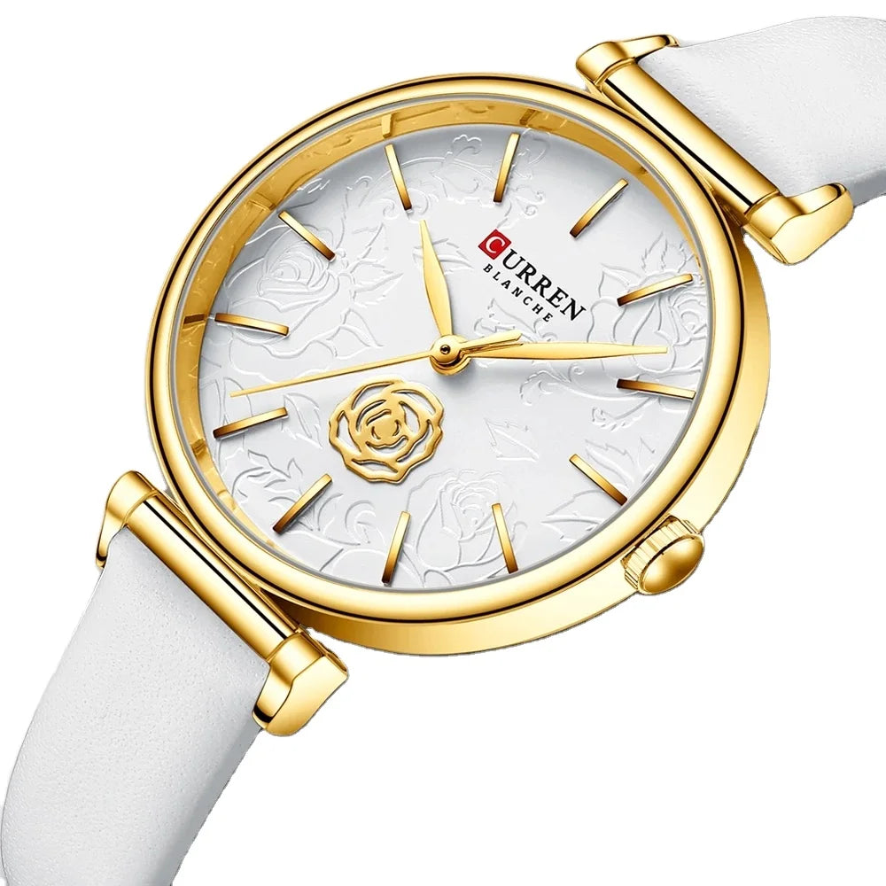 CURREN 9078 Ladies Watches Luxury Fashion Leather Quartz Wristwatches Women Flowers Dial Clock Lady Watch Relogio Feminino