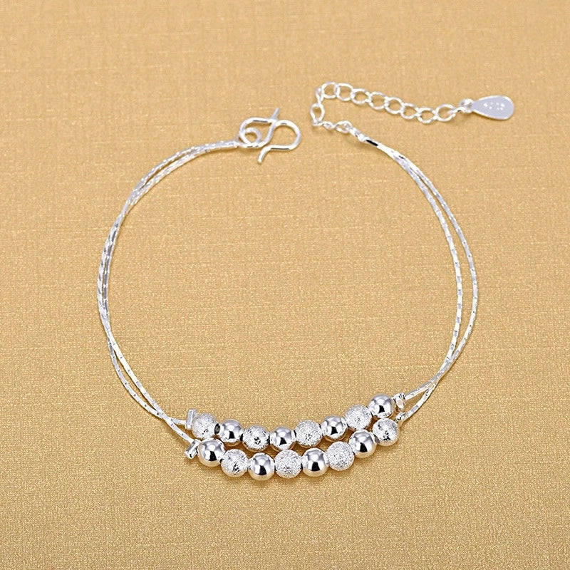 Wholesale Women 925 Sterling Silver Round Frosted Smooth Beads Bracelets Gifts Jewelry