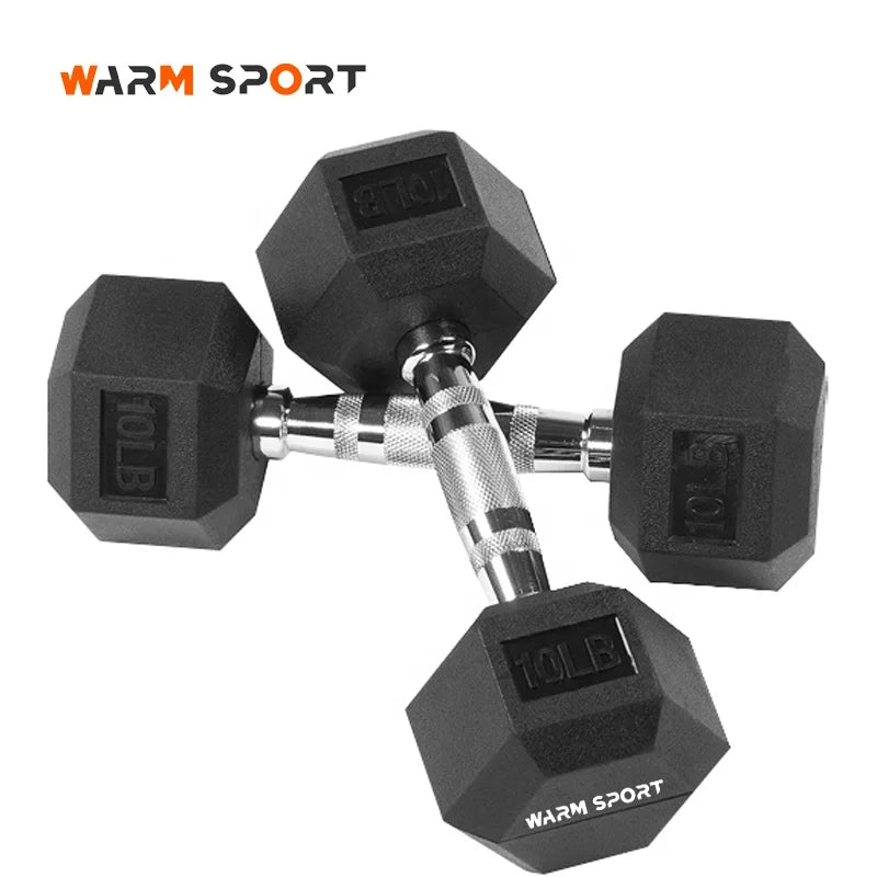 Hot Sale Fitness Custom Dumbbells Gym Work Out Black Rubber Coated Hex Dumbbell Set 5 - 100 Lbs in Pounds with logo