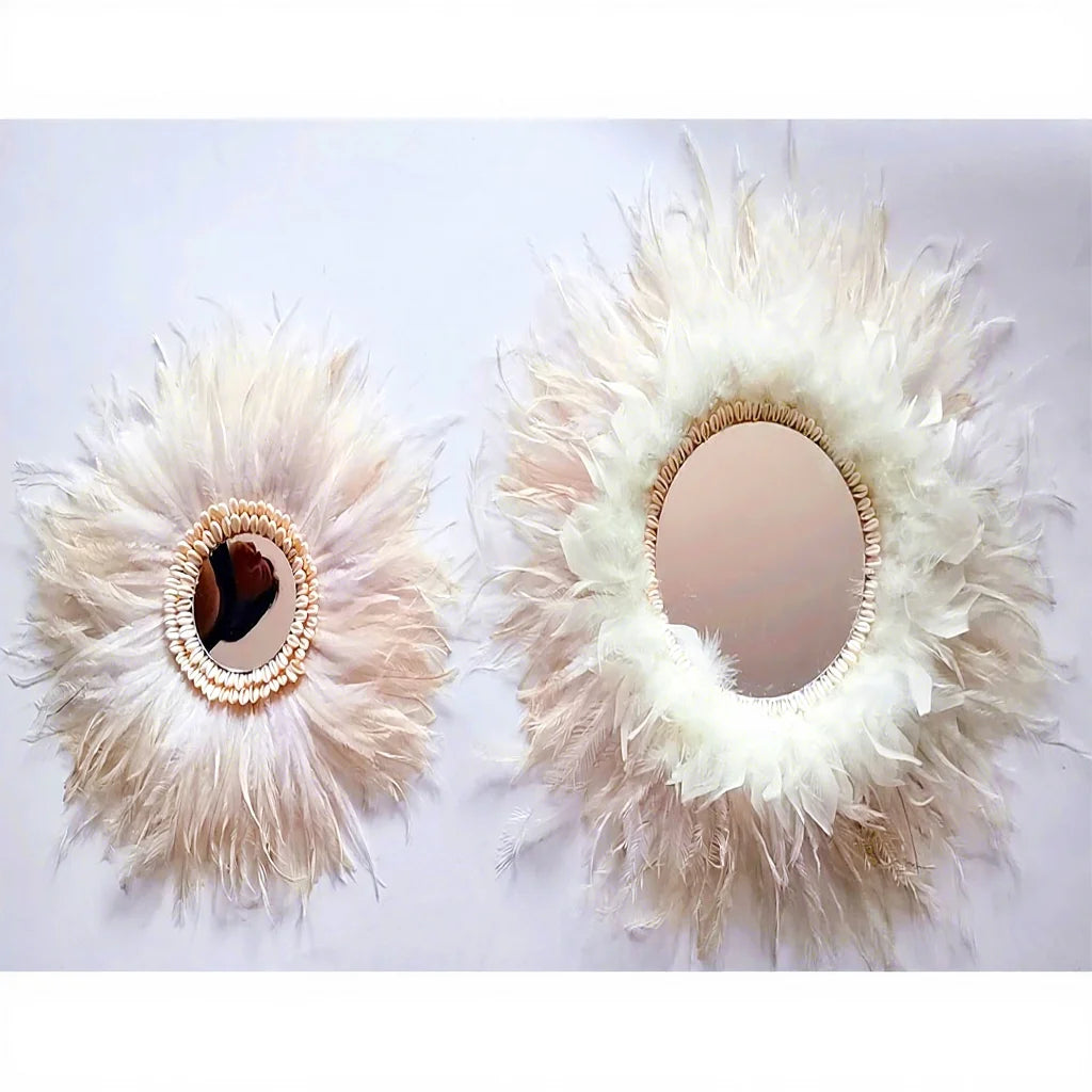 Wholesale Modern Nordic Interior Mirror Boho African Wall Art Feather Juju Hat Wall Decor for Christmas Home Decor Living Room