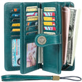 For Boshiho Durable Genuine Leather Women's Wallet Open Closure Long RFID Clutch Purse Vintage Floral Mobile Phone Bags for Men