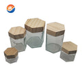 Wholesale Cheap Hexagon Food Storage Honey Empty Glass Jars for Canning with Wooden Lid