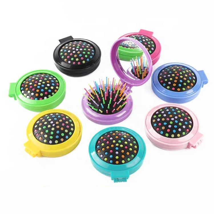 Wholesale Portable Round Pocket Small Size Hair Mirror Comb Hair Straightener Comb With Folding Mirror Styling Tools