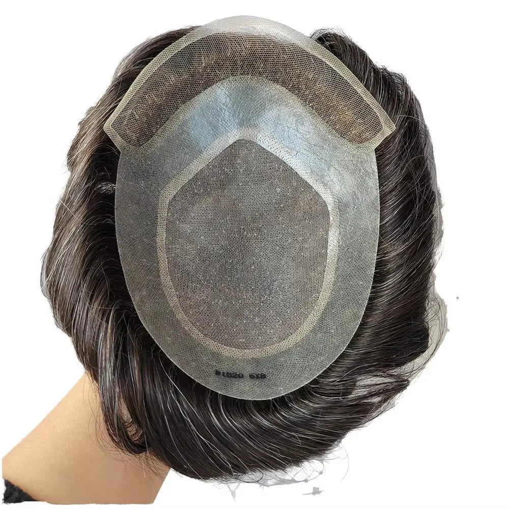 In Stocks BIO Super Knotted Thin Skin PU Virgin Remy Grade Swiss Lace 100% Human Hair Toupee for Men Daily Use