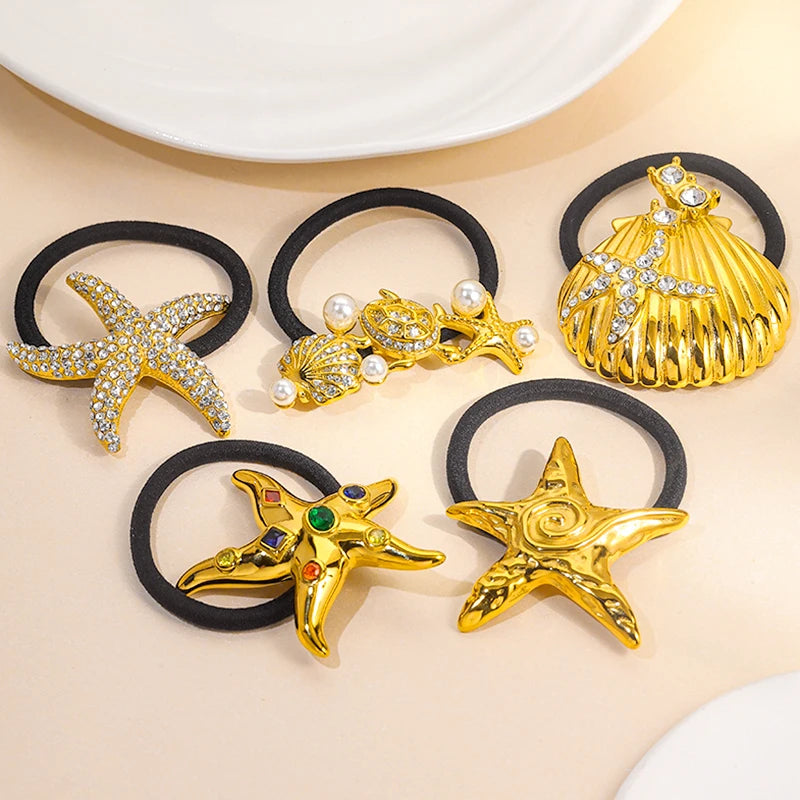JUSNOVA High Quality Waterproof Stainless Steel Hair Ties for Women Summer Shell Hair Accessories