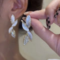 2022 Temperament Shining Diamond Floral Petal Drop Earrings Bling Bling Cubic Zircon Leaf Gold Plated Earrings for Women