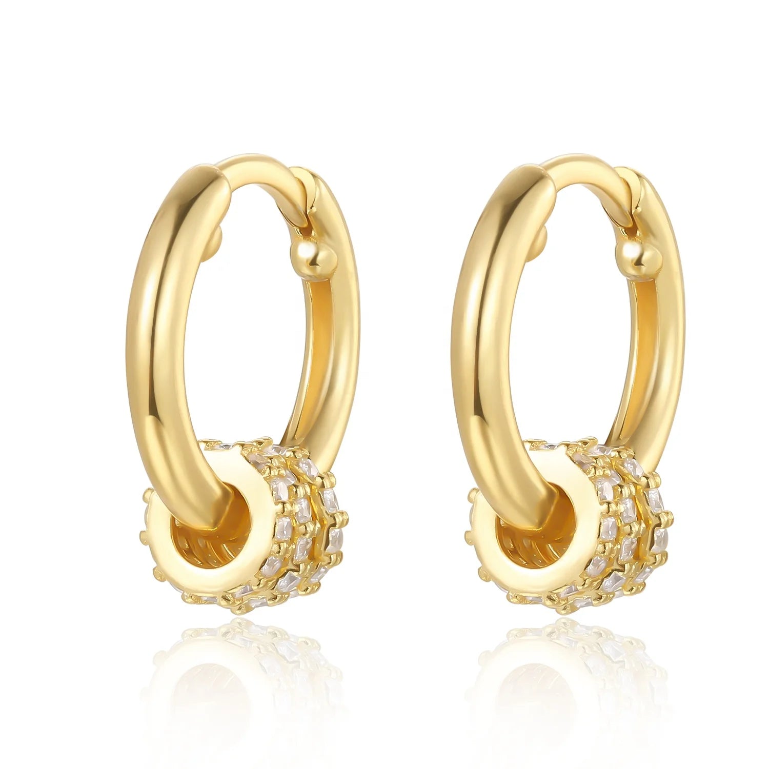925 Sterling Silver Fine  Hoop Earrings Cubic Zirconia Circle Pendant Earring Hoops Huggie 9mm Drop Earrings for Woman Men