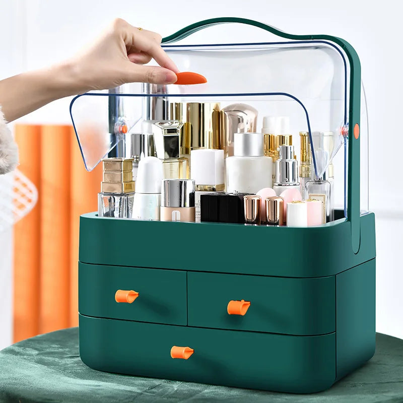 Skincare Organizer with 2 Drawers and Transparent Cover Perfect Bathroom Makeup Storage Organizer with Lid