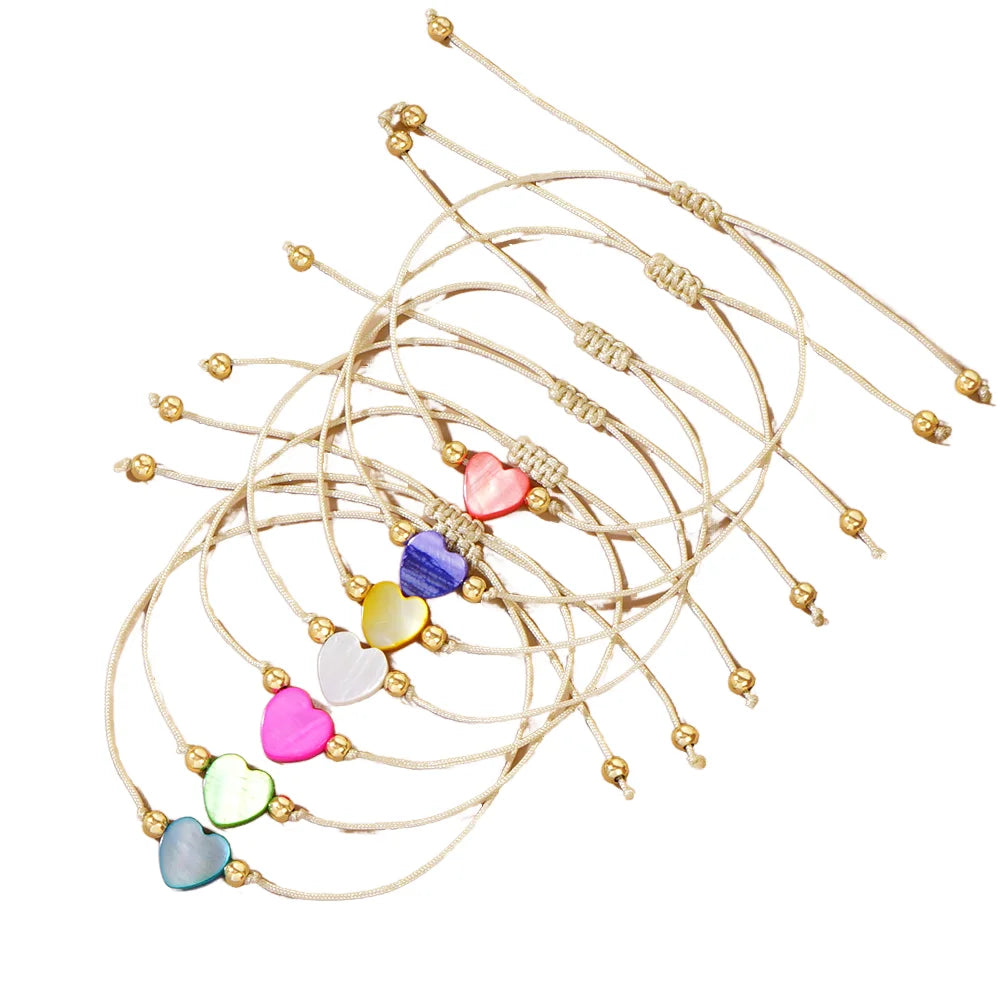 Go2boho Handmade Colorful Heart Shell Bracelet Adjustable String Friendship Jewelry Beaded Bracelet for Women Girls Summer Gift