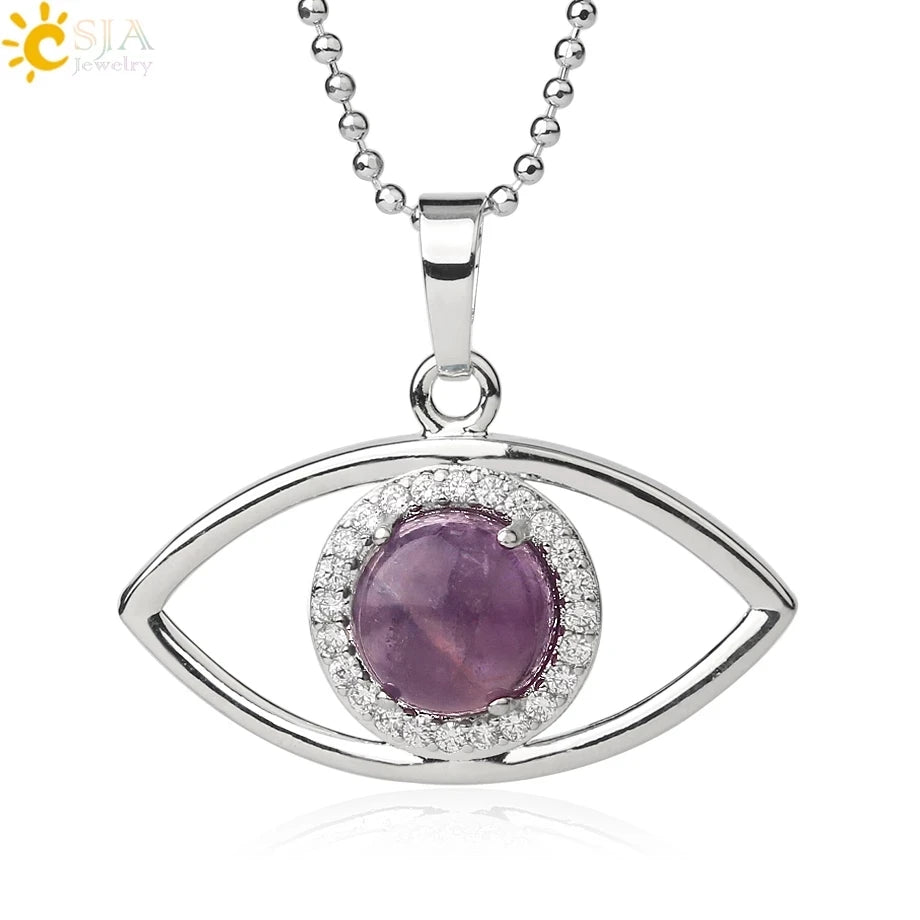 CSJA Fashion Jewelry Necklaces Natural Turquoise Stone Bead Evil Eye Micro Inlaid Zircon Pendant Necklace for Women G510
