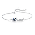 925 Sterling Silver Blue Butterfly Crystal Bracelet Rhodium Plated Charm Bangles for Party