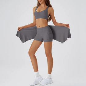 OEM Workout Outfits 2 Pieces Outdoor Sports Lnaked Tight Yoga Top Jacket High Waist Shorts Three Pieces Fitness Yoga Sets