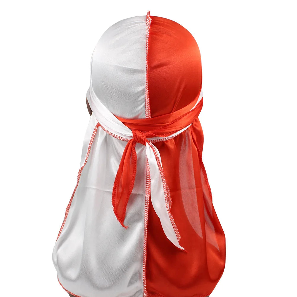 Hip Hop Fashion Color Matching Silk Durags for Men Women Long Tail Pirate Hat  Double Colors Designer Durag